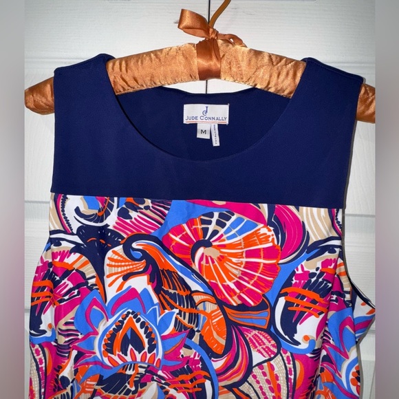 Jude Connally Molly Navy Retro Design Sleeveless Shift Mini Dress Size Med. - Picture 2 of 10